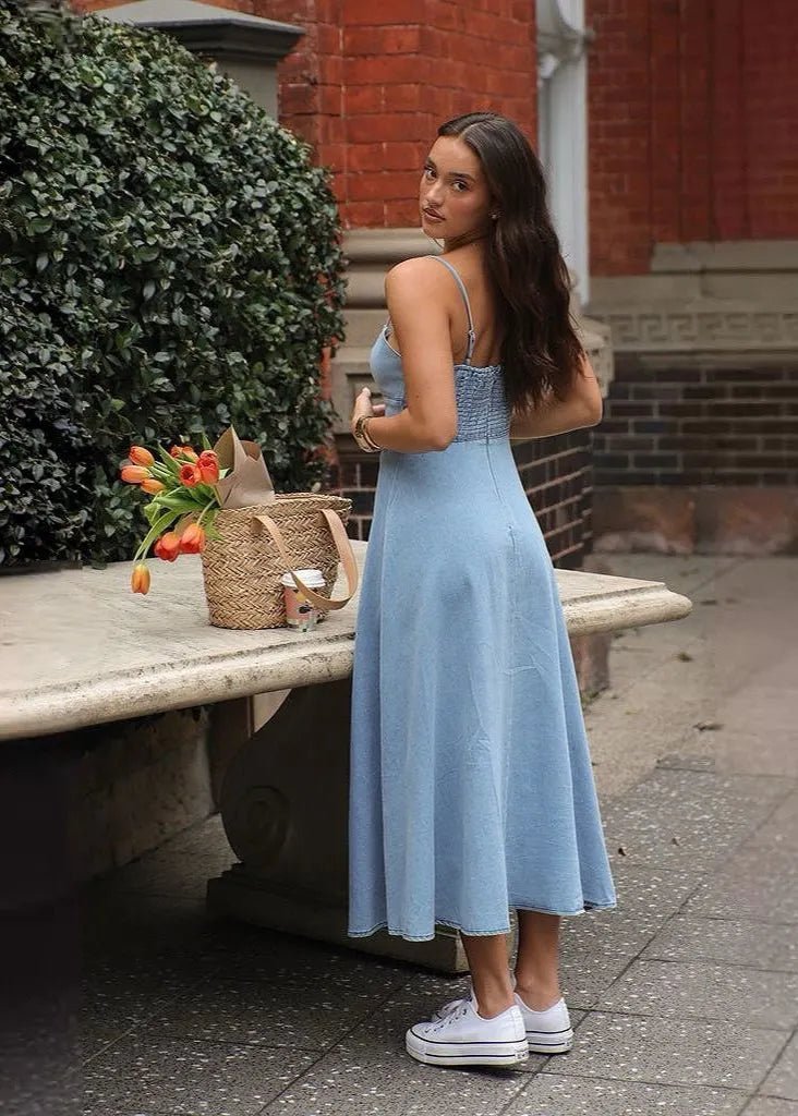 Brianna Corset Denim Midi Dress