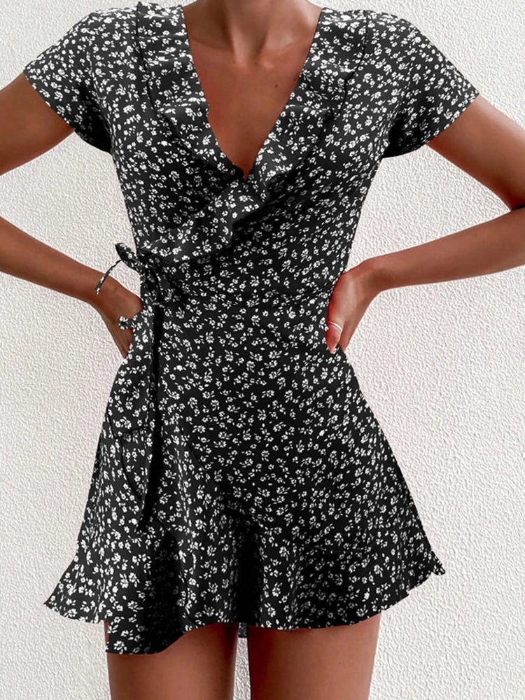 Celeste Floral V-Neck A-Line Mini Dress