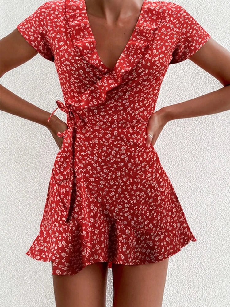 Celeste Floral V-Neck A-Line Mini Dress