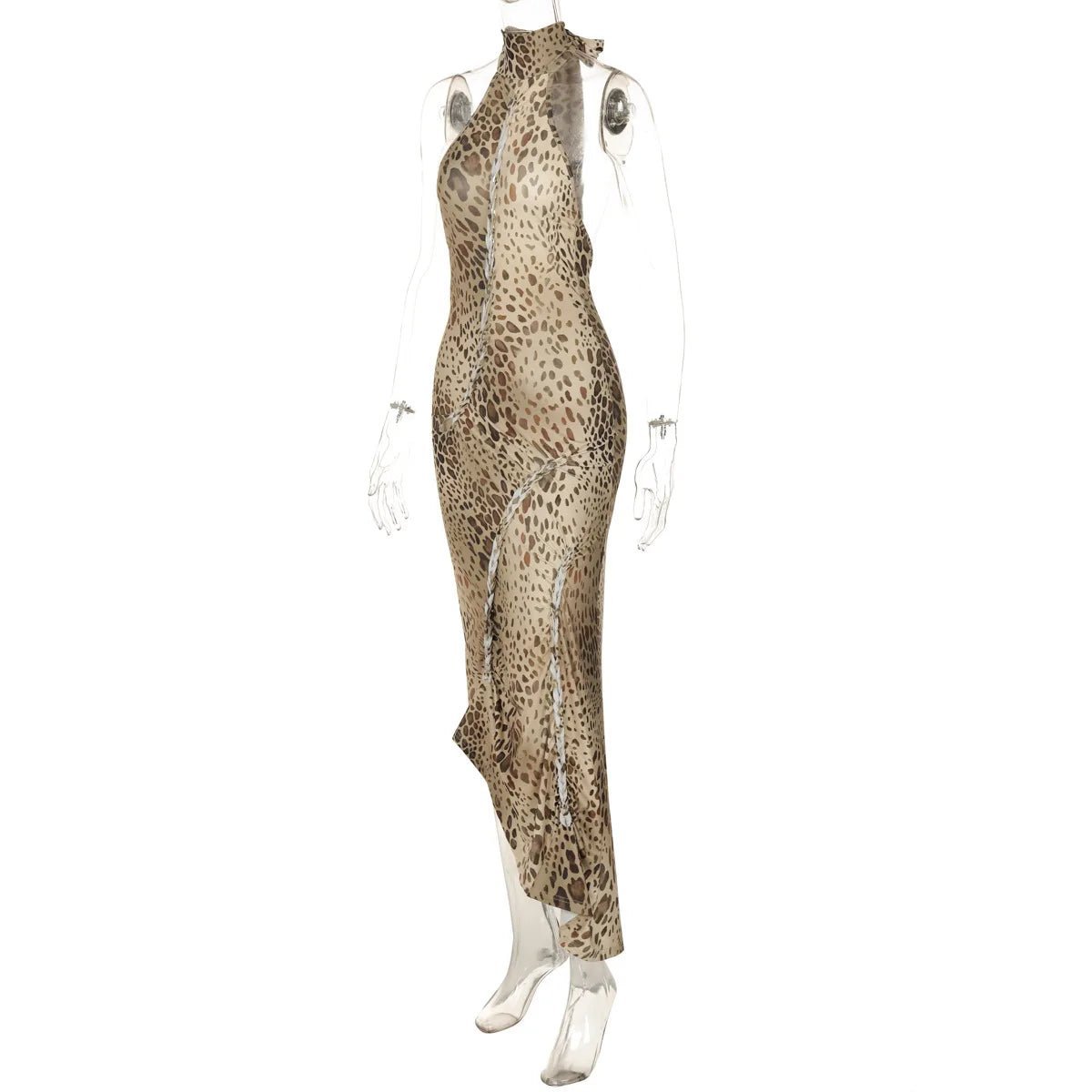 Cindy Leopard Halter Neck Maxi Dress