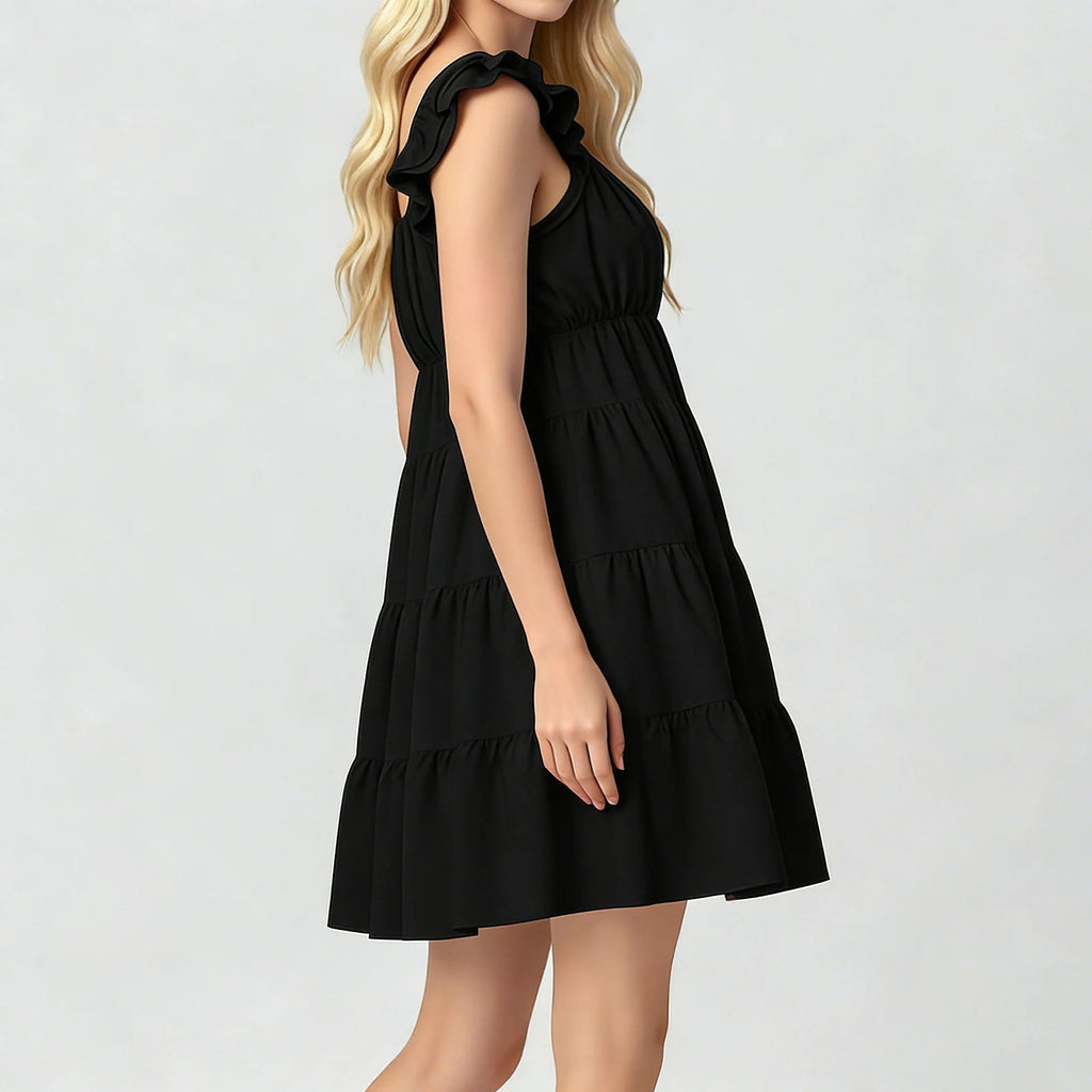Eulalia Flutter Sleeve Tiered Mini Dress