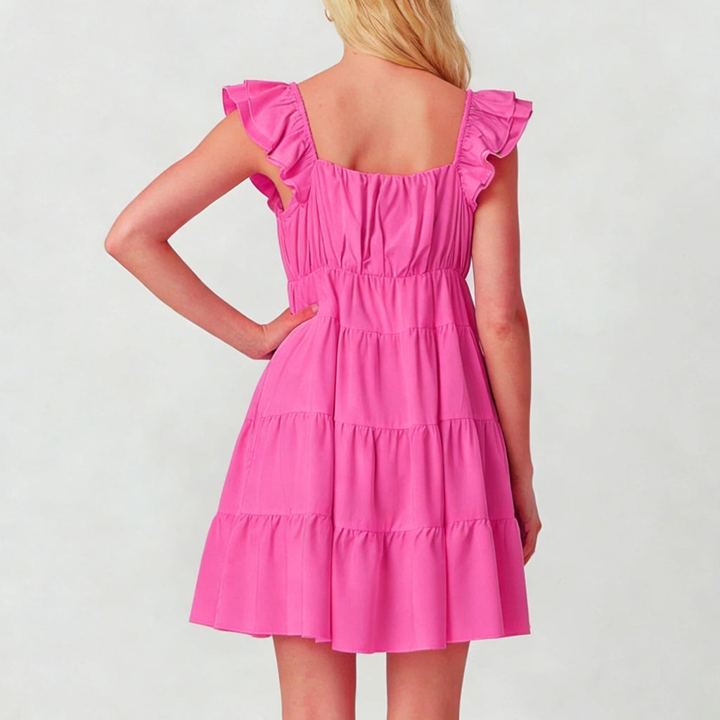 Eulalia Flutter Sleeve Tiered Mini Dress