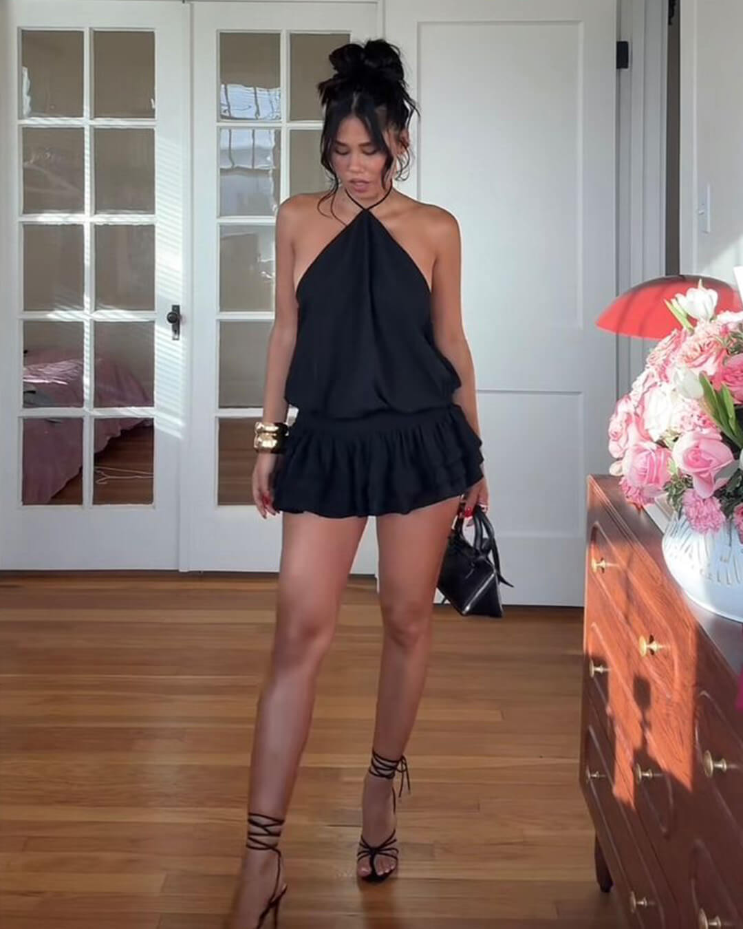 Floriana Open-Back Halter Mini Dress