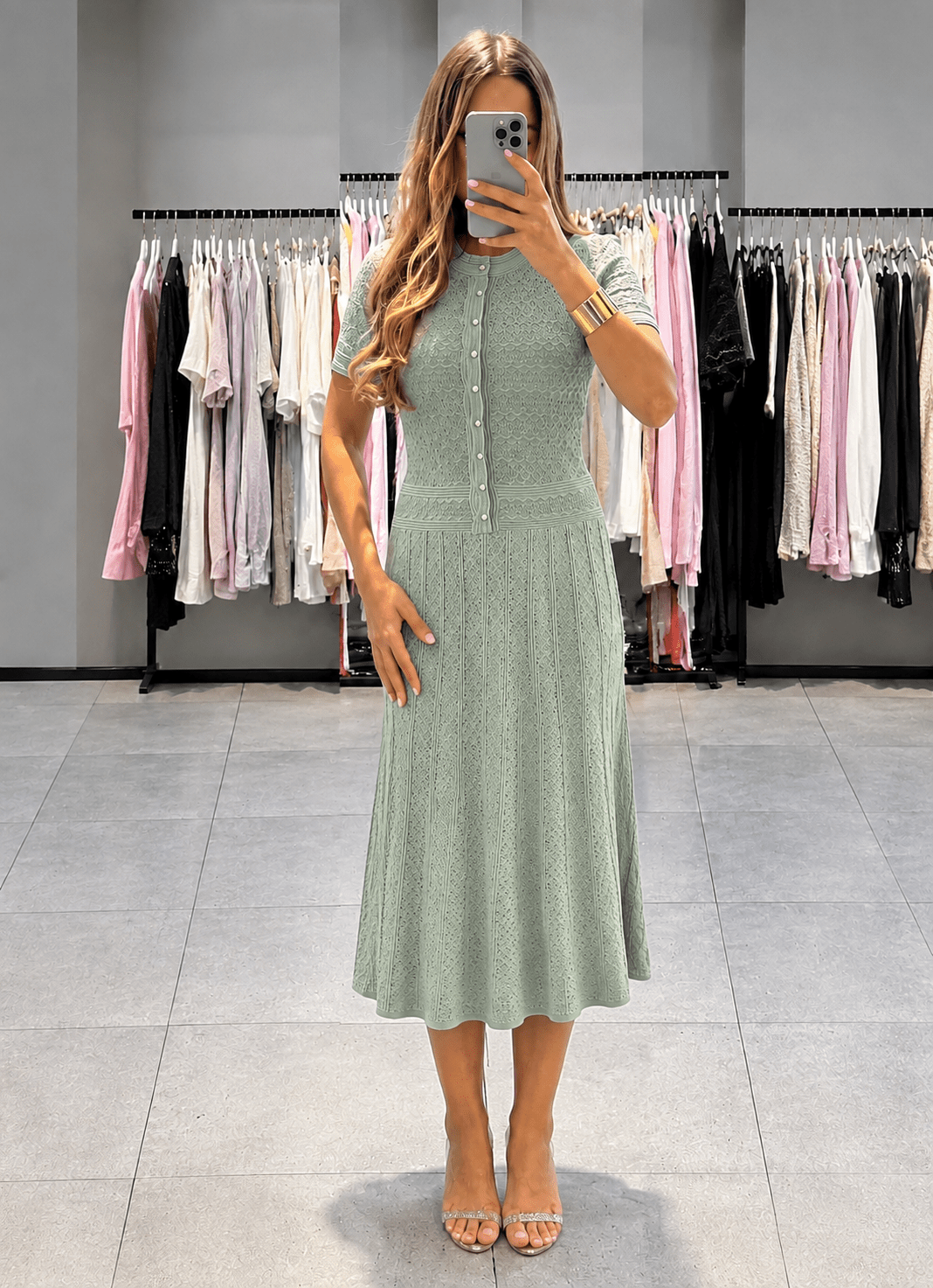 Nicole Knitted Half-Button Midi Dress