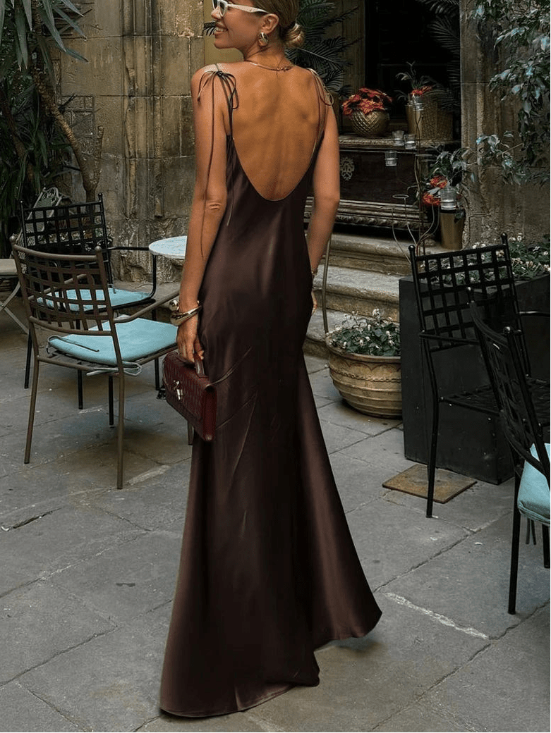 Laura Backless Satin Maxi Dress