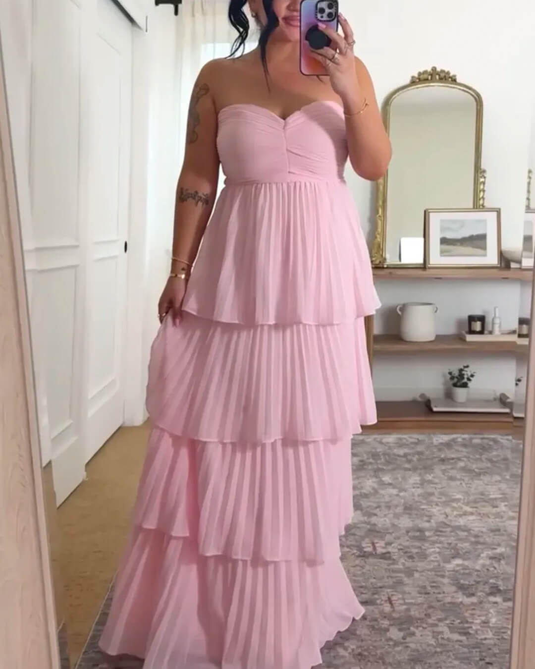 Michelle Strapless Pleated Tiered Maxi Dress