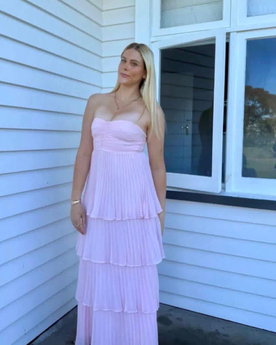 Michelle Strapless Pleated Tiered Maxi Dress