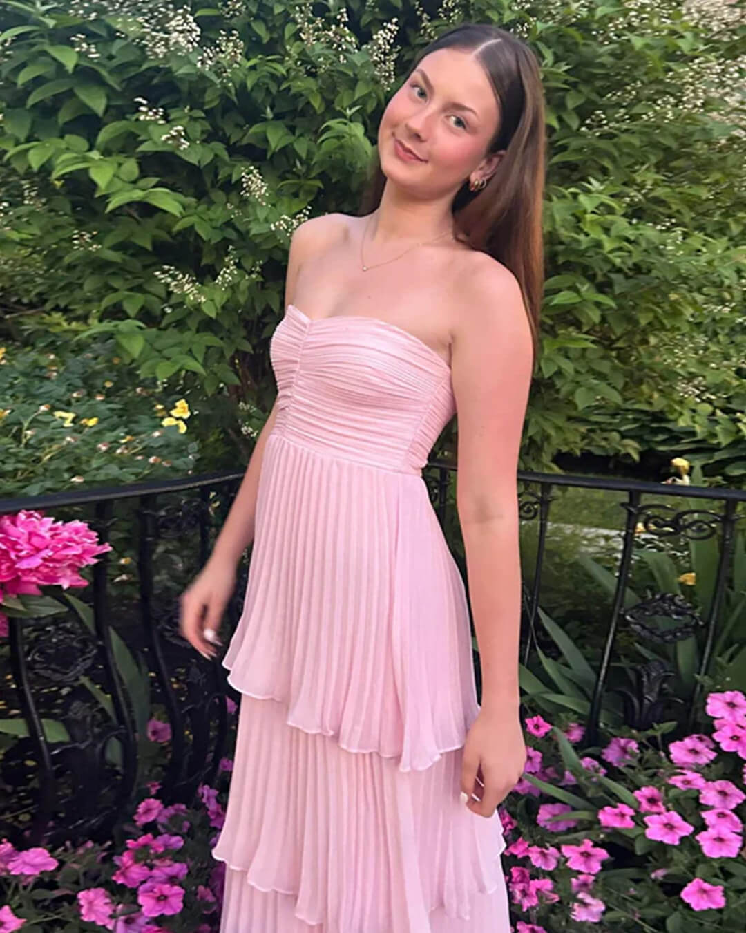 Michelle Strapless Pleated Tiered Maxi Dress