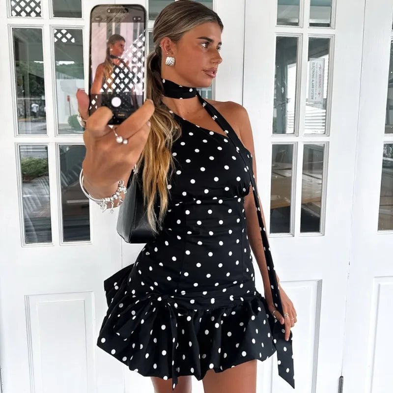 Nina One Shoulder Polka Dot Mini Dress