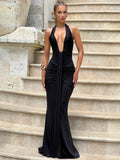 Roxy Halter Neck Draped Maxi Dress