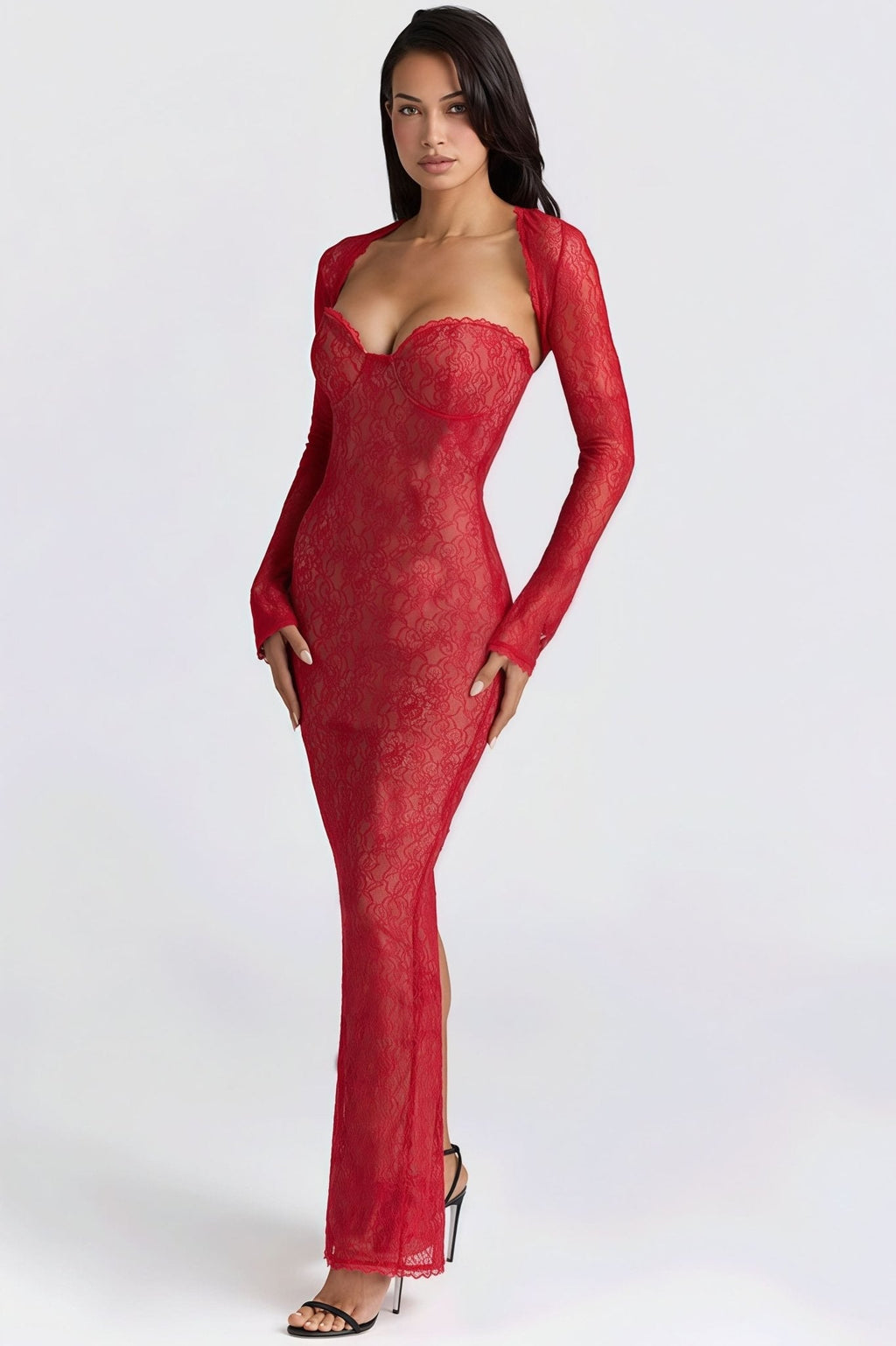 Senna Lace Sheer Bandeau Maxi Dress