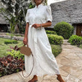 Beatrice Embroidered Lace-Up Maxi Dress