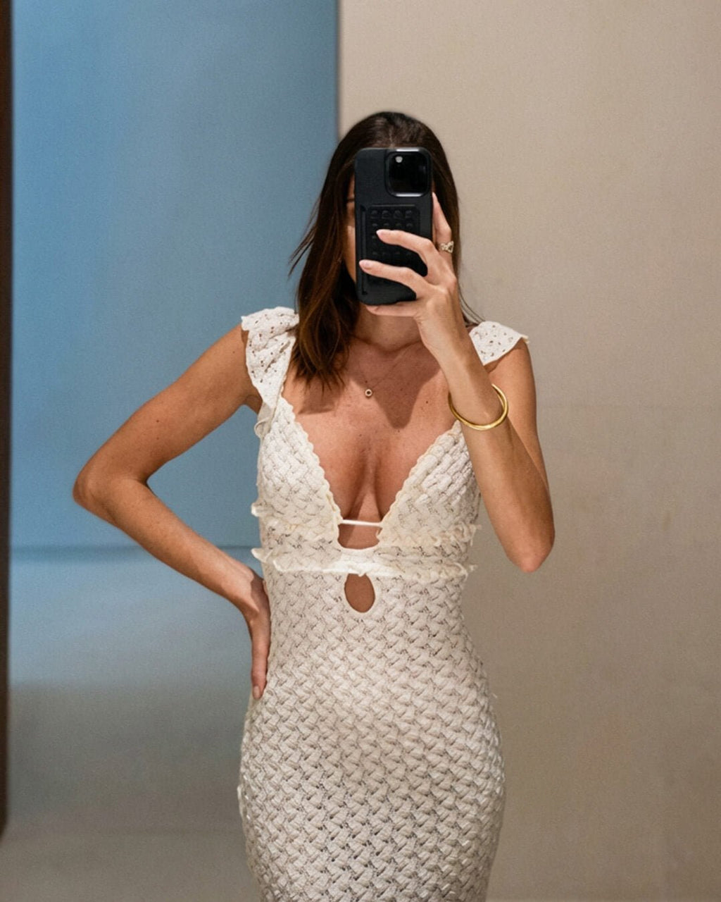 Aisin Plunged Neck Lace Maxi Dress