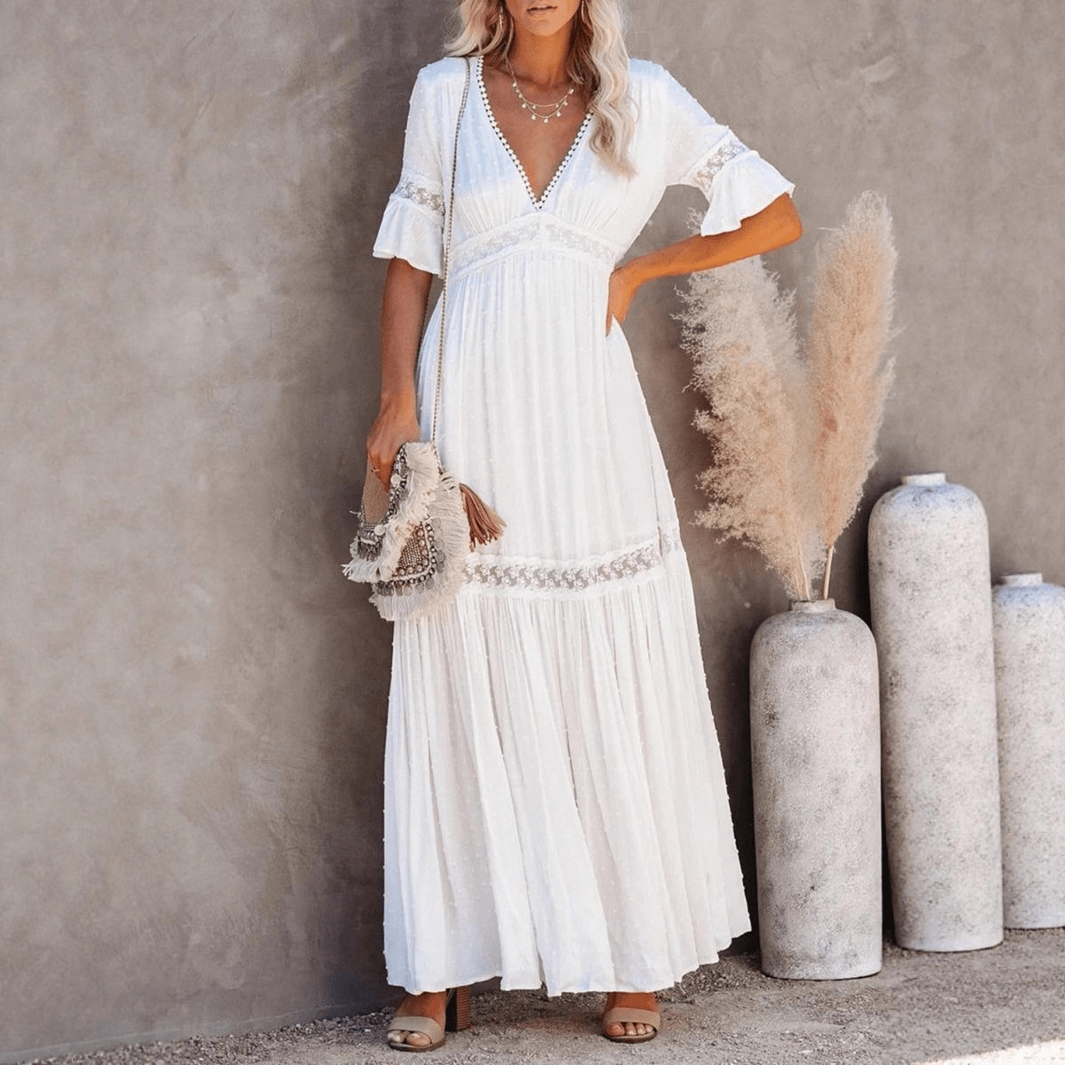 Winona Lace V-Neck Midi Dress