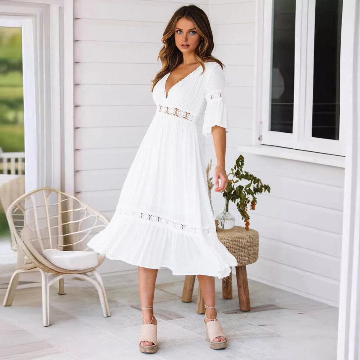 Winona Lace V-Neck Midi Dress