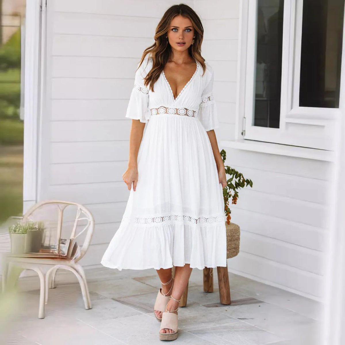 Winona Lace V-Neck Midi Dress