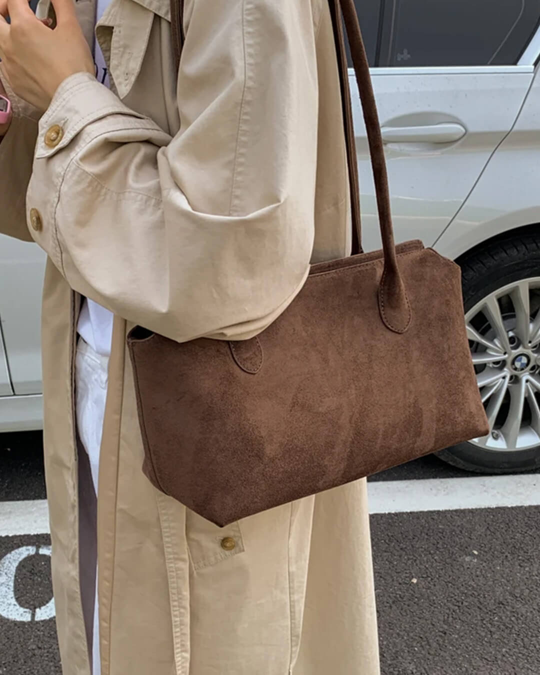 Claudine Suni Süet Omuz Çantası