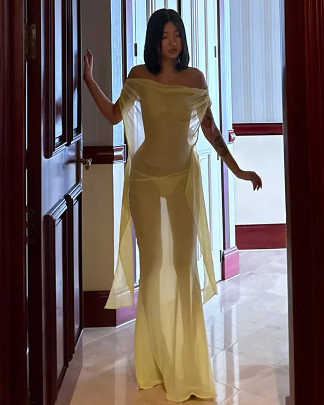 Leah Backless Mesh Maxi Dress