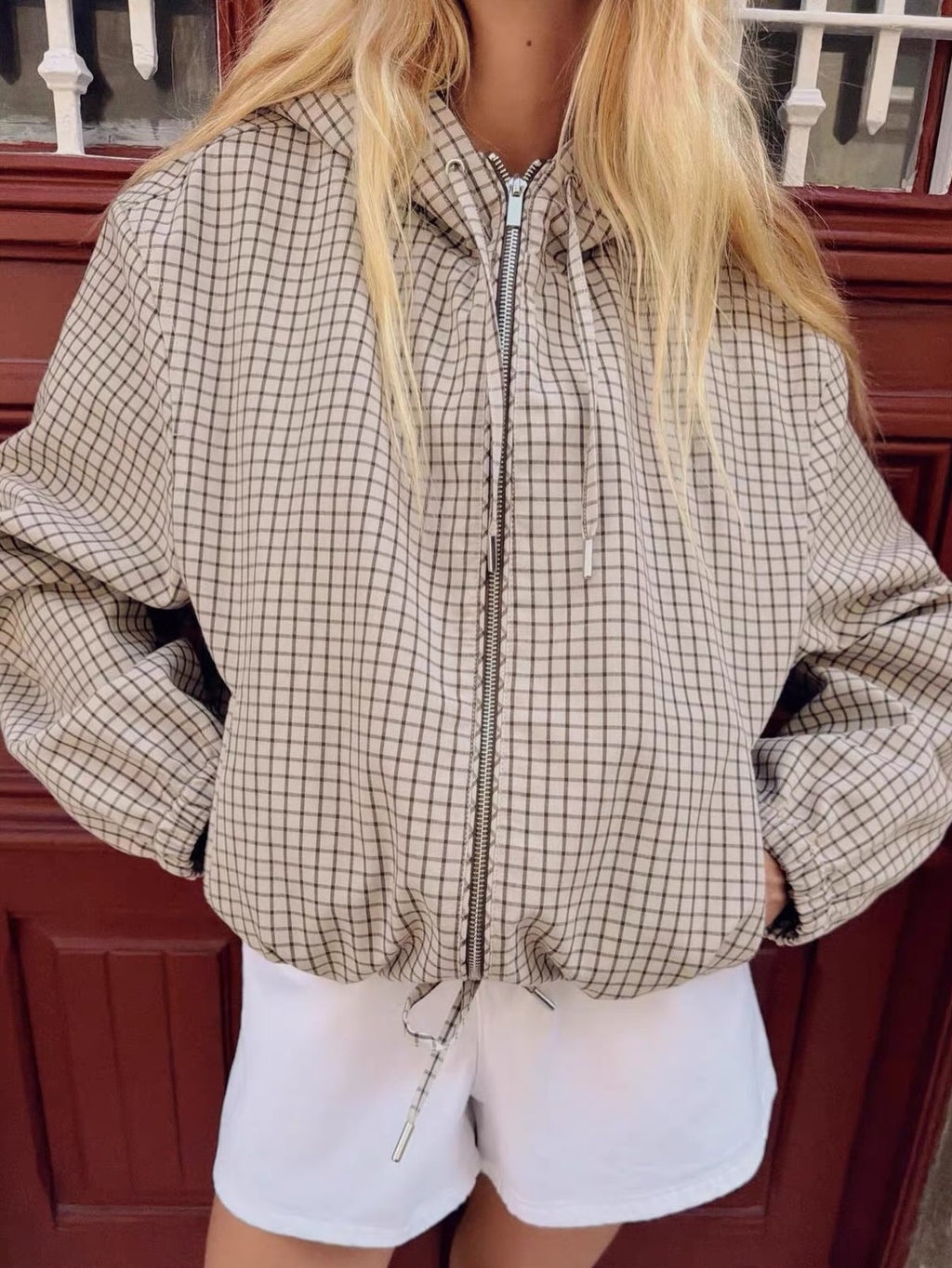 Daniela Plaid Hooded Cropped Jacket