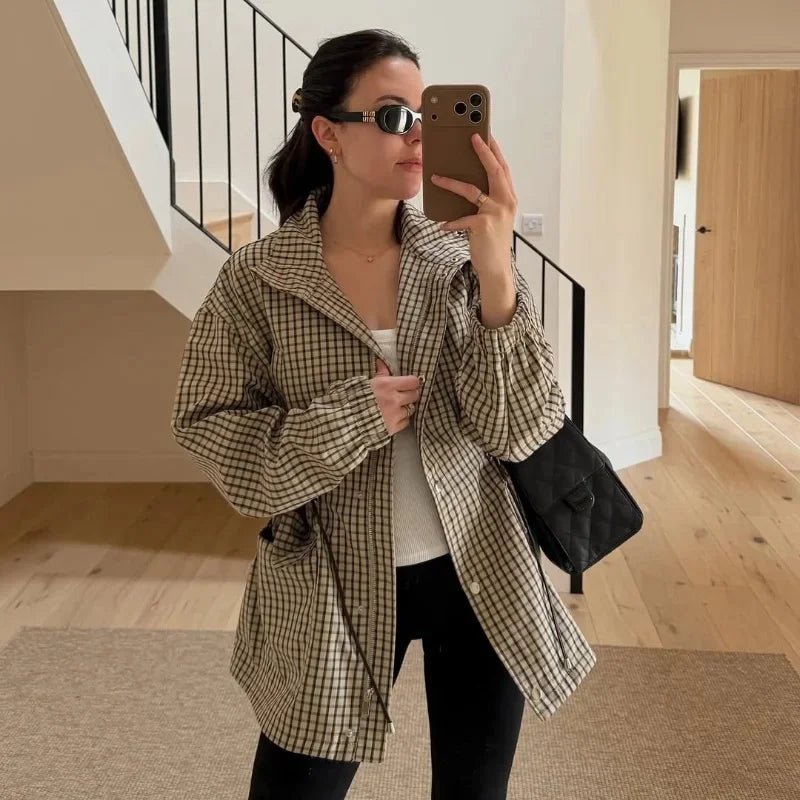 Daniela Vintage Plaid Waist-Cinched Jacket