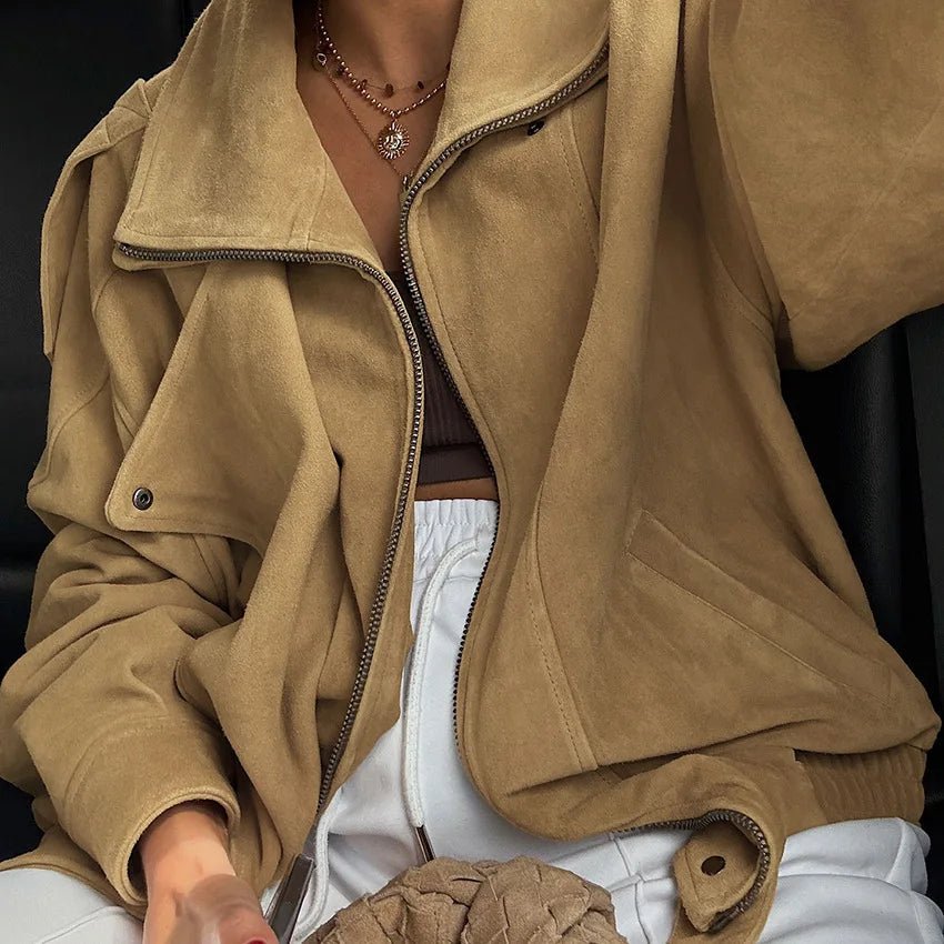 Laura Faux Suede Oversized Bomber Jacket