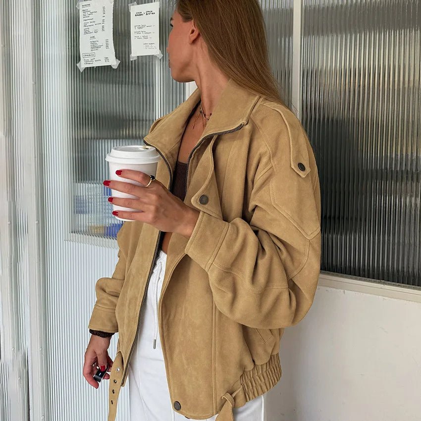 Laura Faux Suede Oversized Bomber Jacket