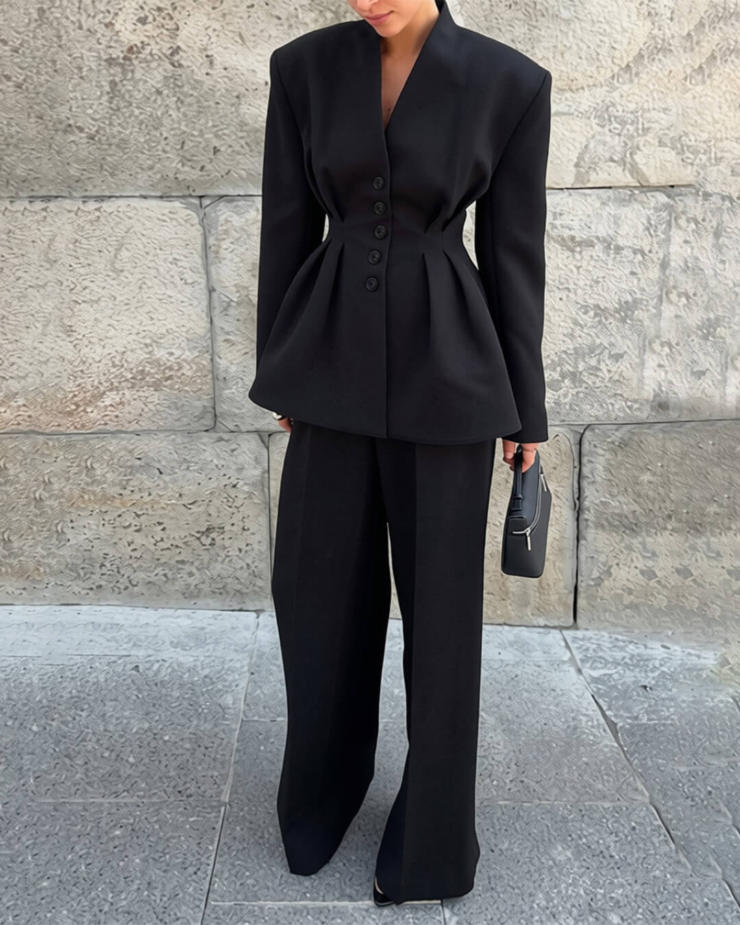 Empress Ruched-Waist V-Neck Blazer
