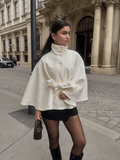 Arianne Elegant High-Neck Belted Cape Jacket