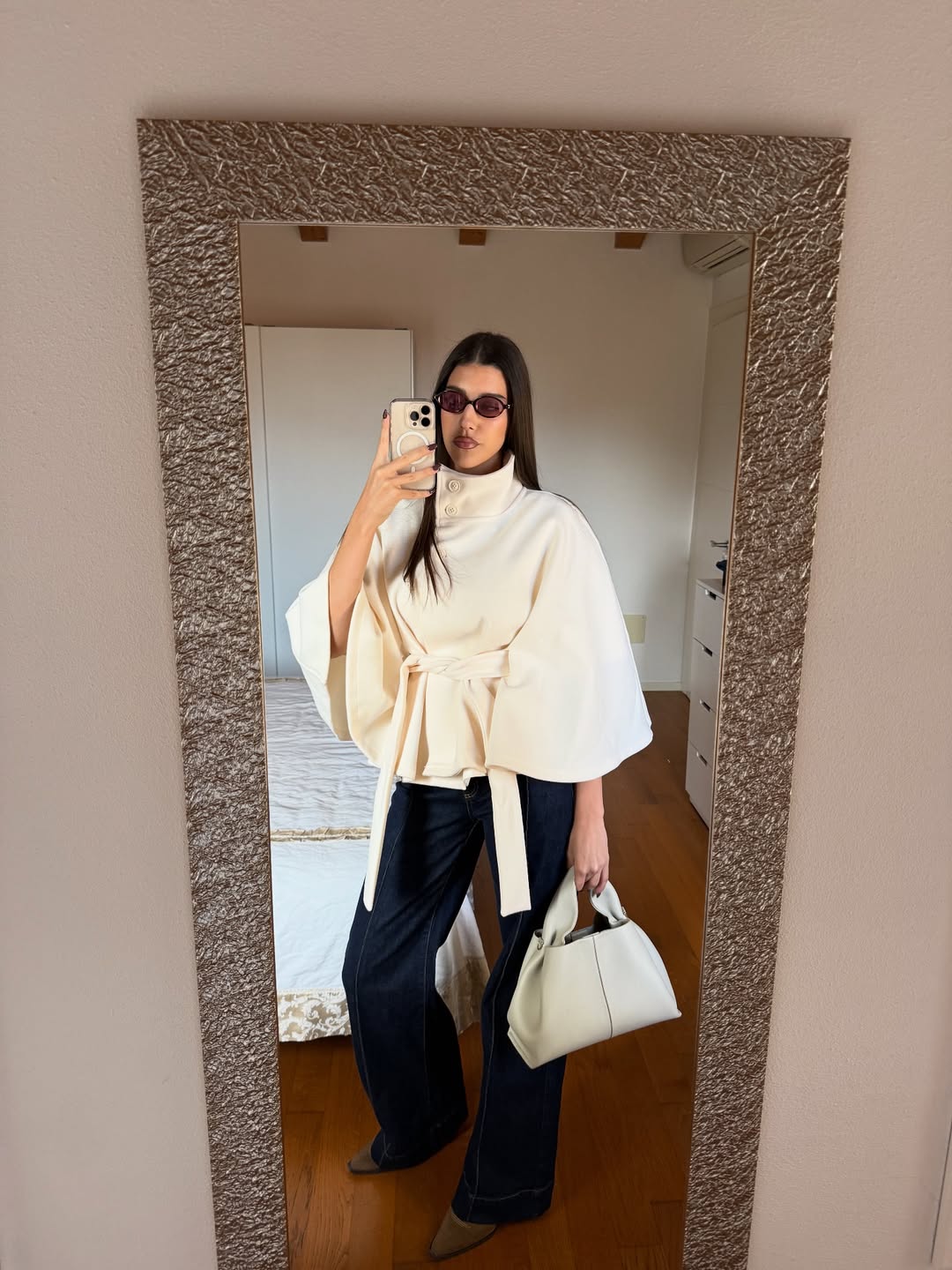 Arianne Elegant High-Neck Belted Cape Jacket