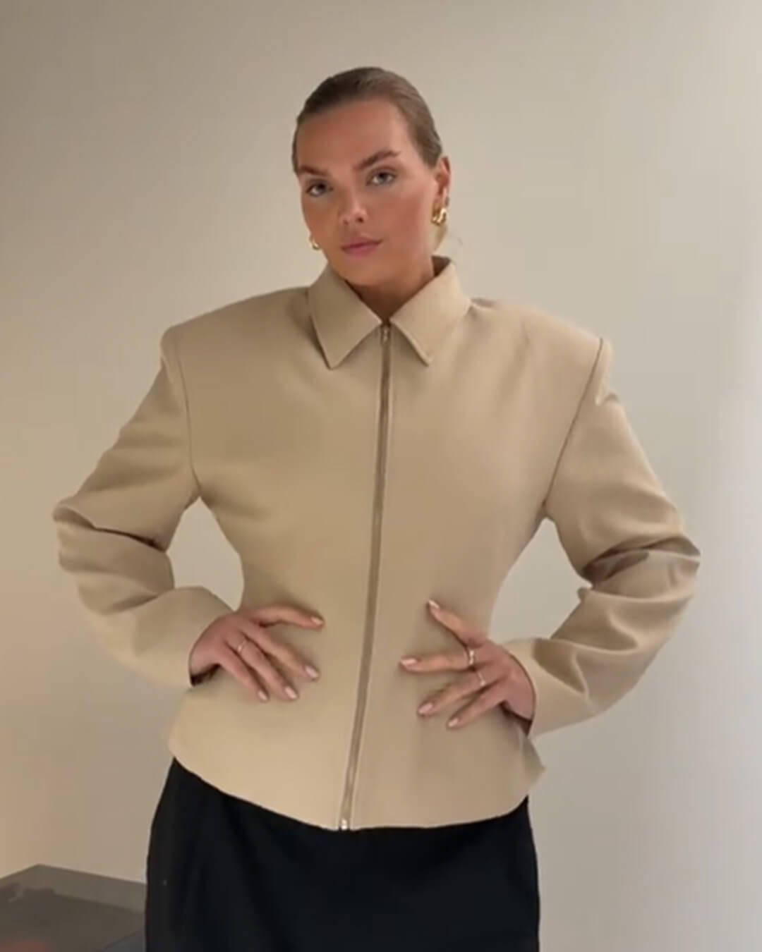 Hazeline Zip-Up Cinched Waist Jacket