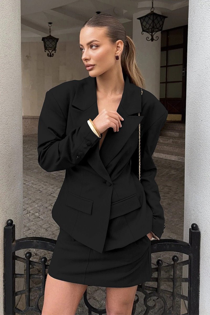 Janna Single-Button Blazer with Scarf Collar