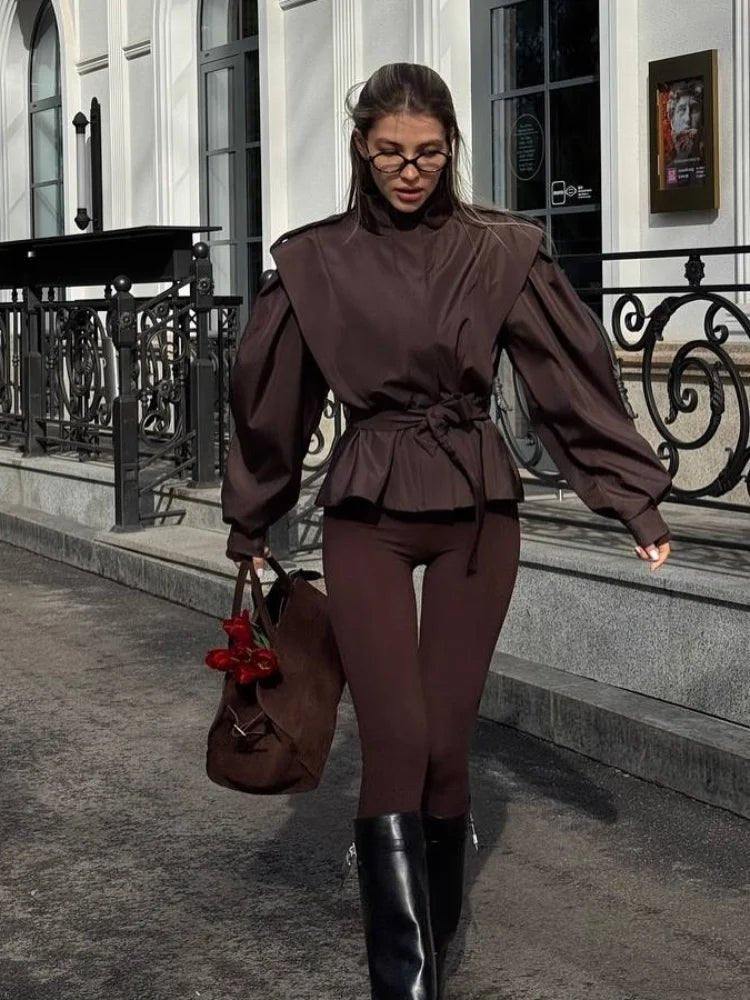 Leizel Lace Up Stand Collar Jacket