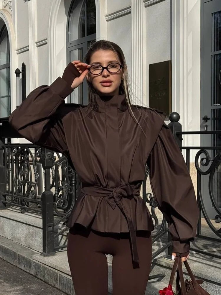 Leizel Lace Up Stand Collar Jacket