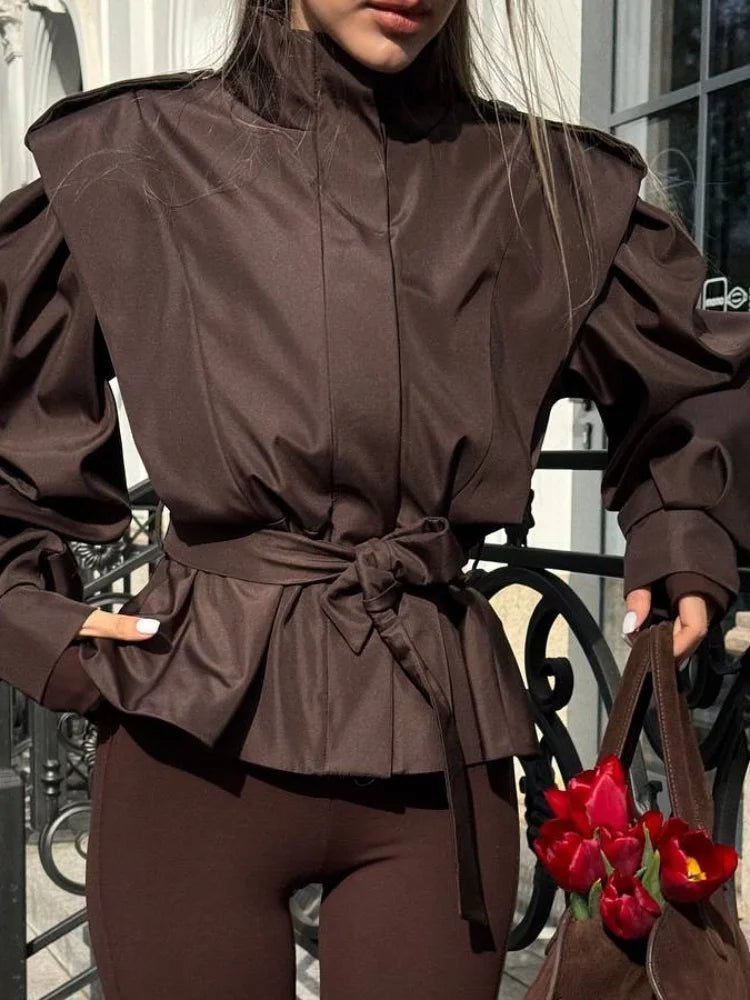 Leizel Lace Up Stand Collar Jacket