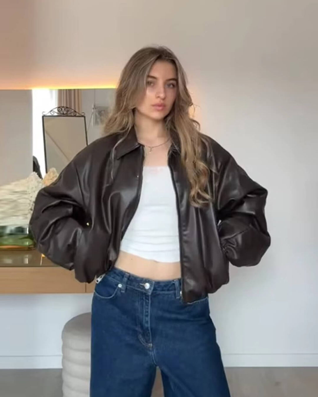 Marivic Zip Up Faux Leather Jacket