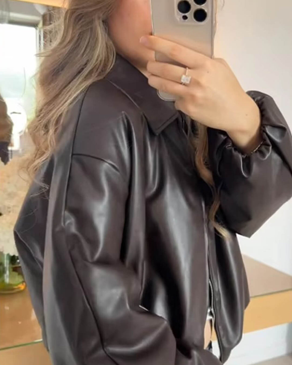 Marivic Zip Up Faux Leather Jacket