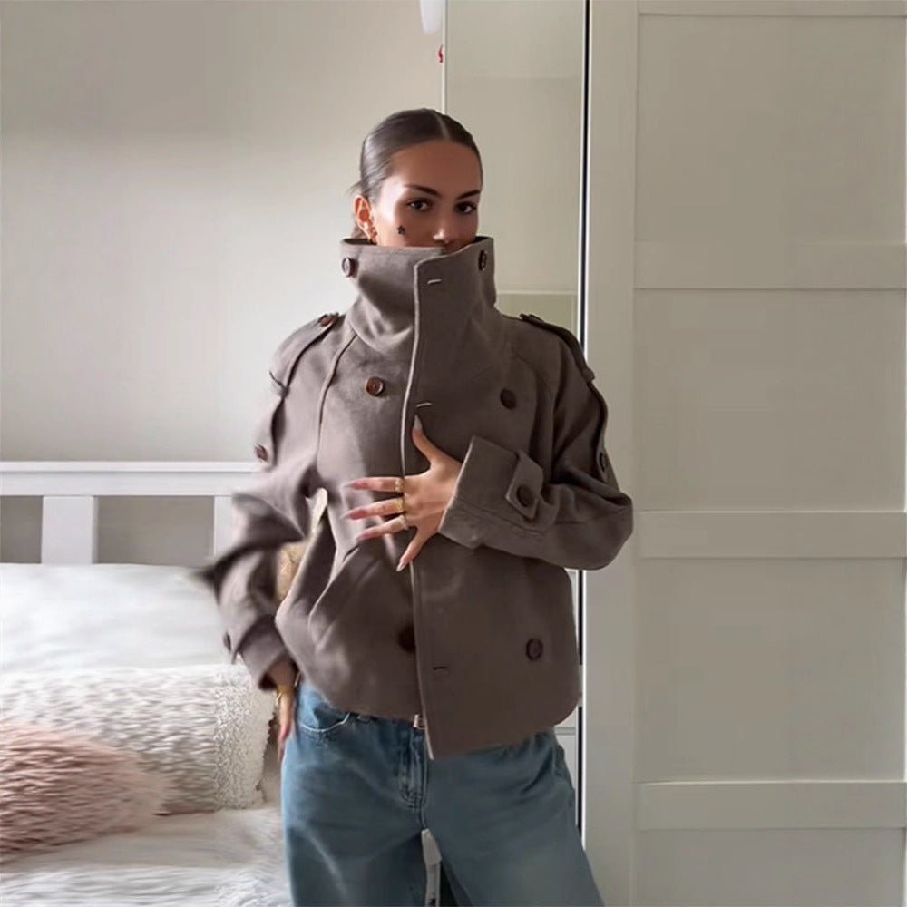 Rhea Stand Collar Breasted Coat