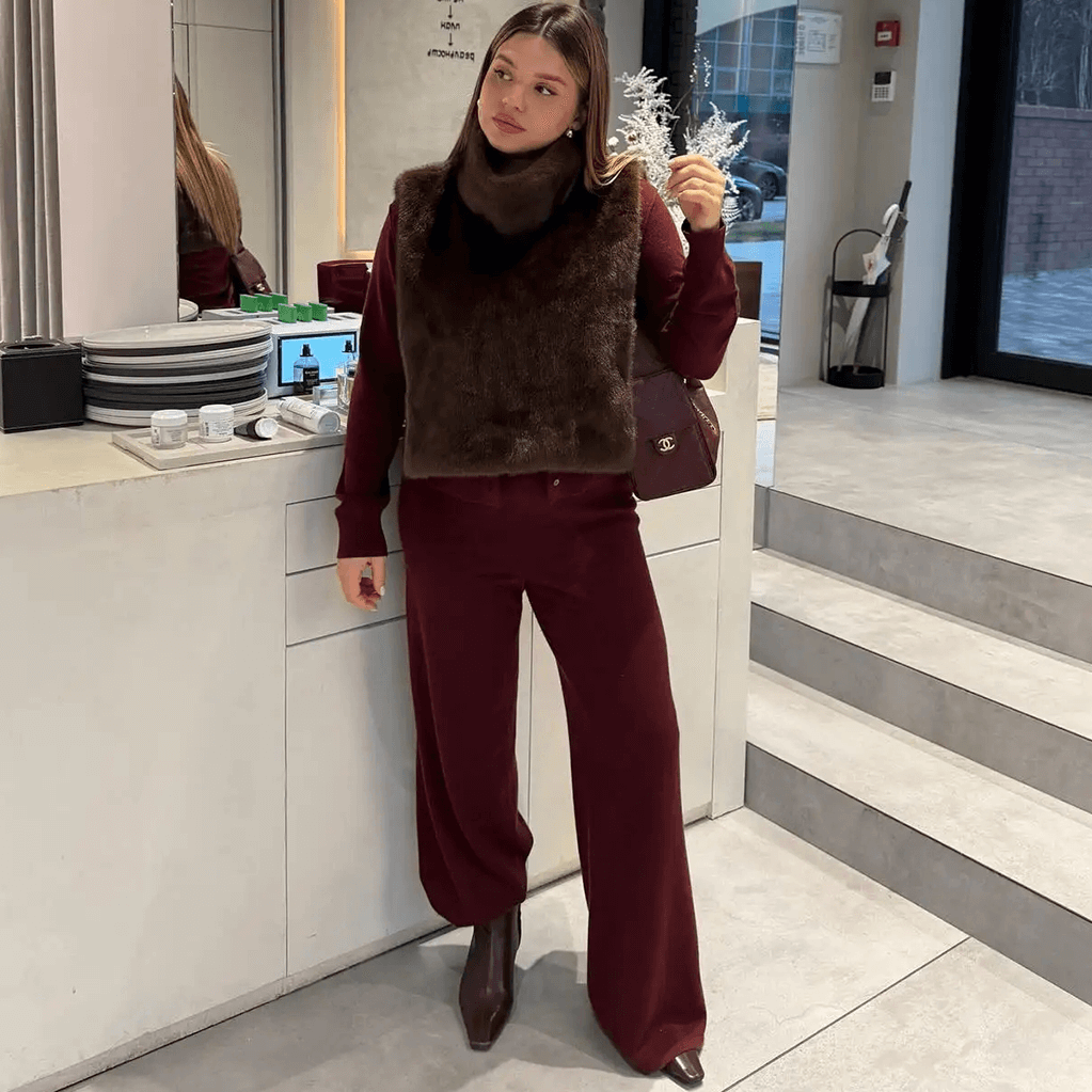 Rina Suni Kürk Balıkçı Yaka Yelek