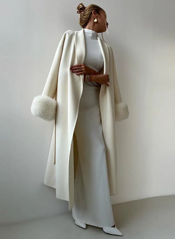Wool Wrap Coat with Fox Fur Cuff