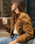 Yza Suede Cropped Bomber Jacket