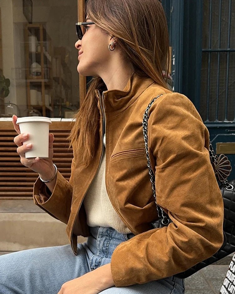 Yza Suede Cropped Bomber Jacket
