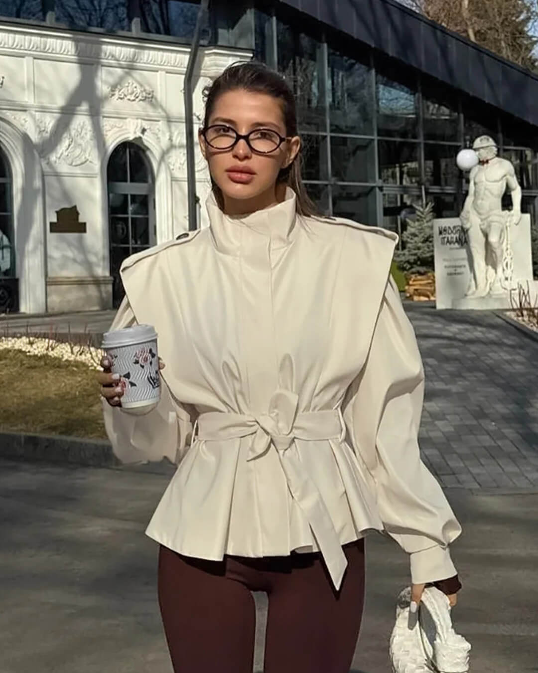 Leizel Lace Up Stand Collar Jacket