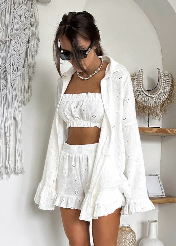Melanie Eyelet Ruffle Shorts Set