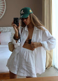 Camille White Cotton Shirt and Shorts Set