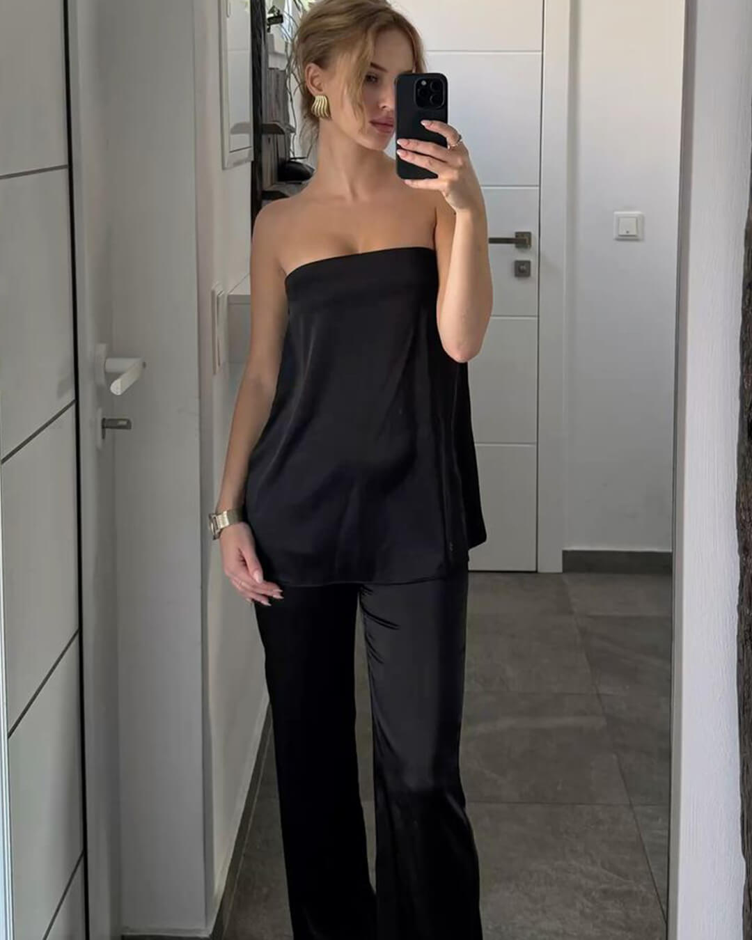 Claudine Saten Bandeau Pantolonlu Takım