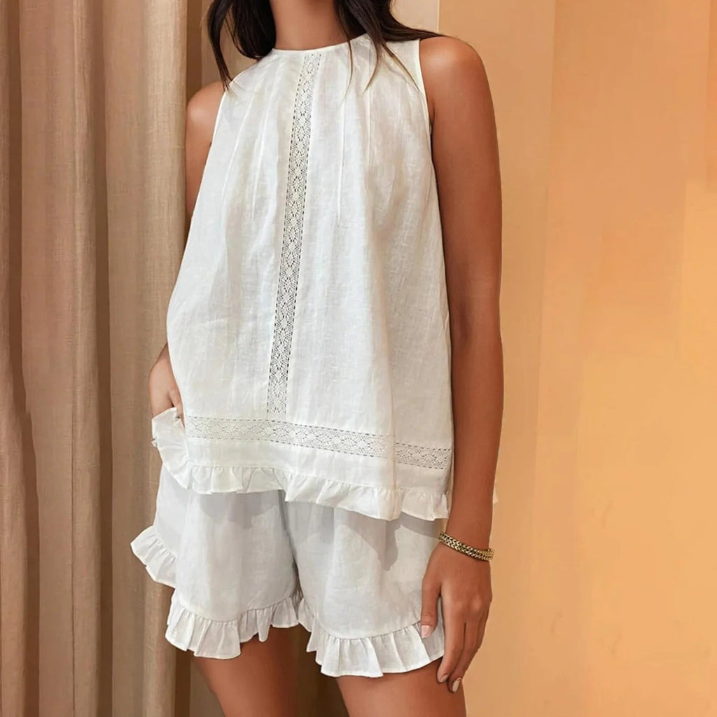 Dahlia Ruffled Trim Sleeveless Shorts  Set
