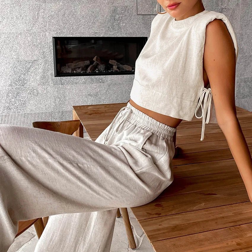Delfina Linen Crop Top Two Piece Set