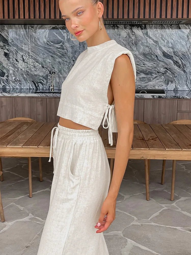 Delfina Linen Crop Top Two Piece Set