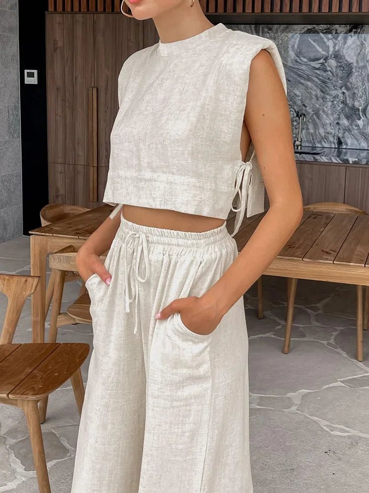 Delfina Linen Crop Top Two Piece Set