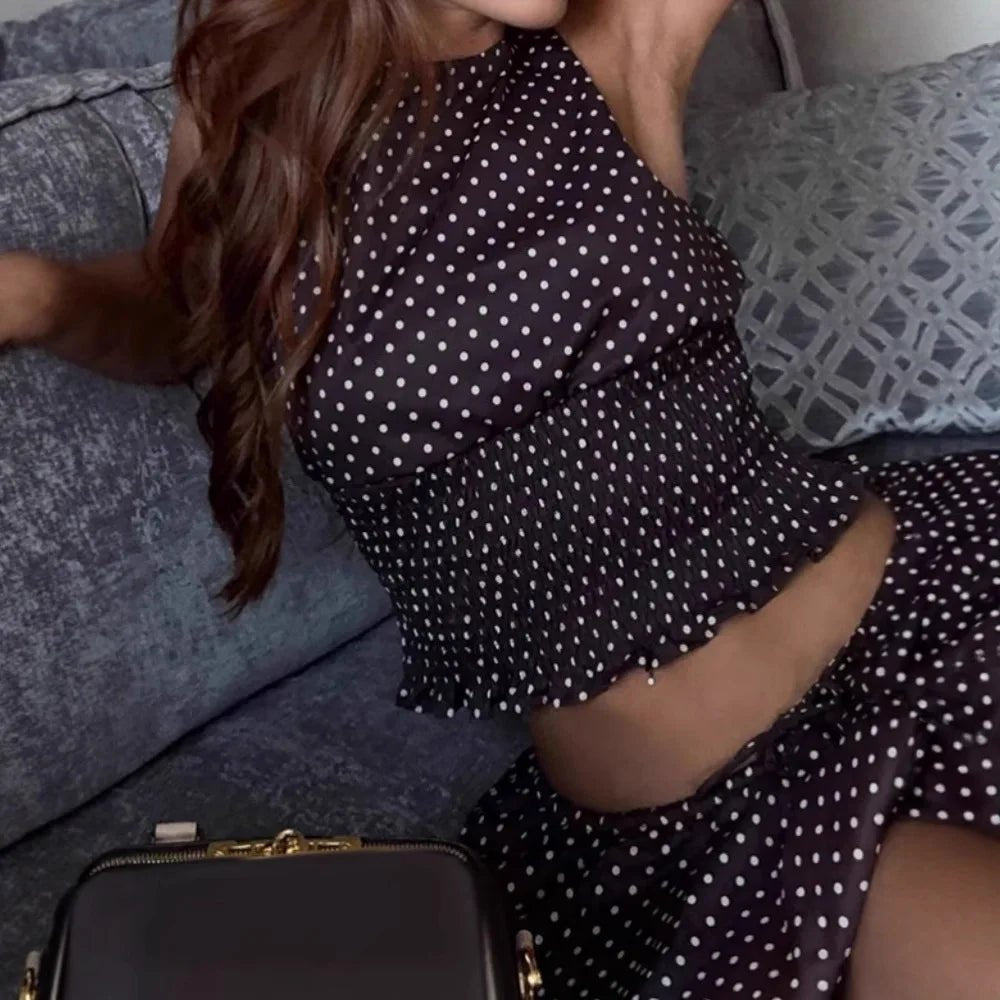 Enora Polka Dot Backless Top Lantern Skirt Set